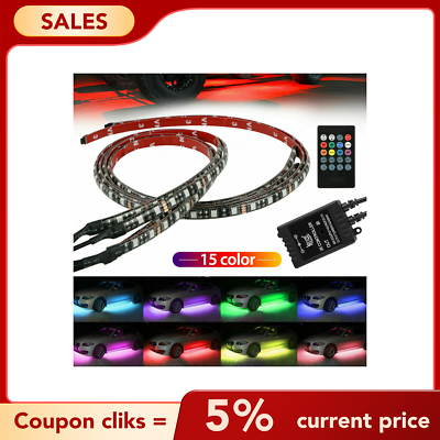 #ad 4pcs RGB 48 LED Strip Under Car Tube Underglow Underbody System Neon Light Kit $18.99