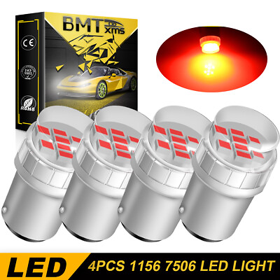 #ad 4X 7506 1156 BA15S LED Brake Stop Tail Park Light Bulbs Pure Red Error Free $18.58
