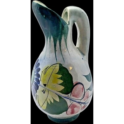 #ad Mexican Folk Art Hand Painted Floral Vase Multi color Mexico Decorative Pottery $23.00