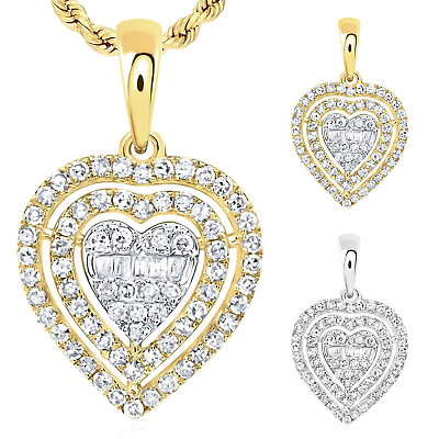 #ad 0.35CTW Natural Diamond 10K Gold White Yellow Heart Pendant $442.78