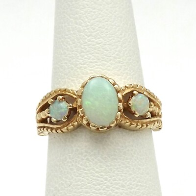 #ad 14k Gold 1ctw Fiery Australian Opal October Birthstone Etruscan Style Ring $332.50