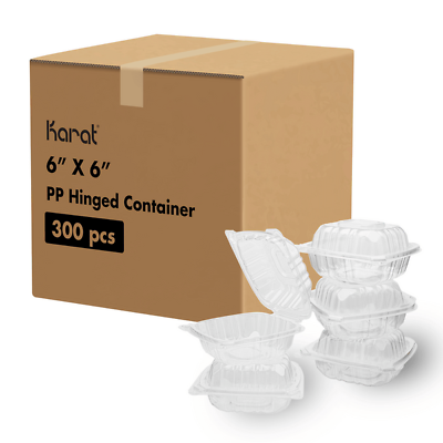 #ad Karat 6#x27;#x27; x 6quot; PP Plastic Hinged Container Clear 300 pcs $74.25