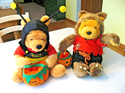 #ad Vtg Lot of 2 Disney Winnie The Pooh Halloween Bee and Werewolf Plush Figures 13quot; $35.00