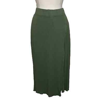 #ad 7 For All Mankind Green Ribbed Side Slit PullOn Midi Skirt Women’s Size Medium $19.99
