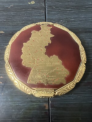 #ad Vintage Gold Tone Etched Rose Makeup Powder Mirror Compact Map US Zone $45.00
