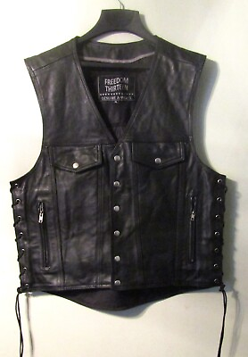 #ad Freedon Thirteen Black Leather Motorcycle Vest Size XL. $125.00