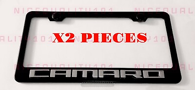#ad 2x 3D Camaro Stainless Steel Metal Black License Plate Frame Holder $42.99