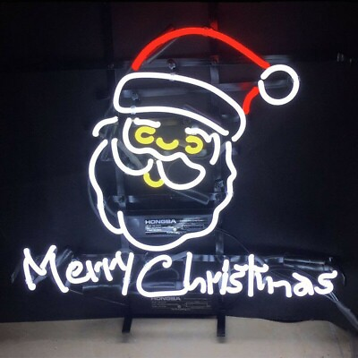 #ad 32quot;x24quot; Merry Christmas Santa Neon Sign Real Glass Garage Man Cave Bar Display $374.59