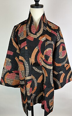 #ad IC Connie K Kimono Jacket L 3 4 Bell Sleeve Geometric Print Japanese Asian Art $79.99