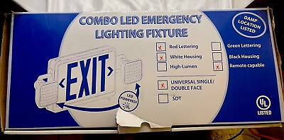 #ad Combo LED Emergency Lighting Fixture RED Lettering Remote Capable Brand New $23.72