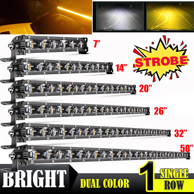 6D 7 14 20 26 32 38 50quot; LED Light Bar White Amber Strobe Offroad Lamp SUV Truck $36.39