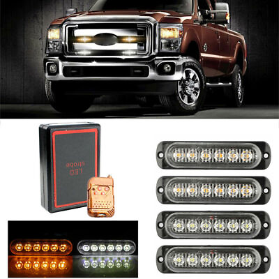 #ad 4IN1 LED Flash Light Bar Car Truck Warning Lamp Amber White Emergency Strobe $18.98