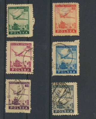 #ad Poland 1946 Used Airmail Set Scott # C13 C18 $0.99