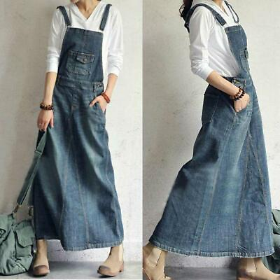 #ad Women‘s gril‘s Denim overall Loose Full Length Jeans Fashion Long Maxi Dresses $46.09