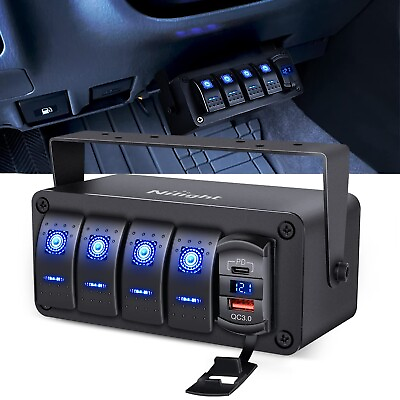 Nilight 4 Gang Rocker Switch Box 12V SPST ON Off Switch PD Type C and QC 3.0 USB $46.99