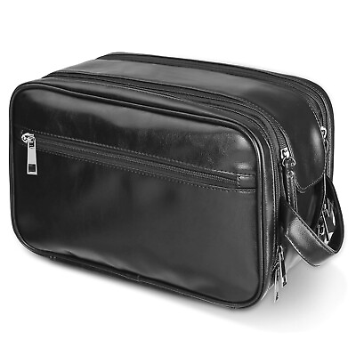 #ad Men Toiletry Bag Waterproof PU Leather Portable Organizer Travel Shave Case $19.99