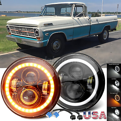 #ad Pair 7quot; inch LED Headlights Halo DRL For 1953 1977 Ford F100 F250 F350 Pickup $35.99