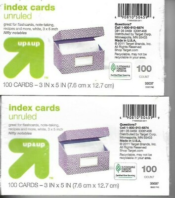 #ad 2 New 100 3x5 Index Cards $9 VALUE $8.78