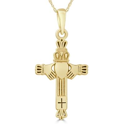 #ad 14k White or Yellow Gold Gold Celtic Cross Claddagh Pendant Necklace 1quot; Tall $199.99