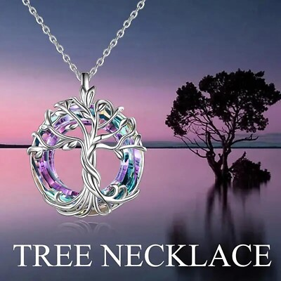 #ad Stylish Elegant Women Tree of Life Blue Crystal Round Pendant Necklace Gift New $9.98