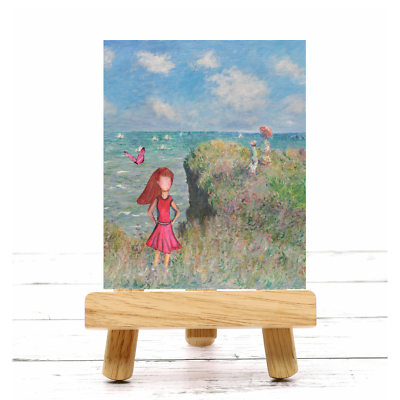 #ad Monet ACEO Art Print Girl in the Pink Dress near the ocean landscape painting $3.88