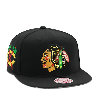 #ad Mitchell amp; Ness Chicago Blackhawks NHL Snapback Hat Cap Black Side Patch $39.90