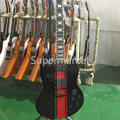 #ad 6 String Red Bar Electric Guitar Black Mahogany Body EMG Pickup Solid Body $263.15