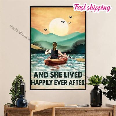#ad Kayaking She Lived Happily Home Dcor Kayaker Poster Wall Art Vertical $14.54