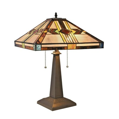 #ad Tiffany Style Table Desk Lamp Mission Arts Crafts Stained Glass 22quot; Tall 2 Bulb $251.87
