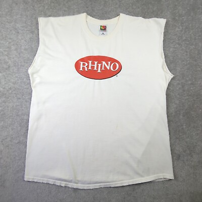 #ad Vintage Rhino Records Shirt Adult XL White Sleeveless Classic Rock Label Tee $24.95