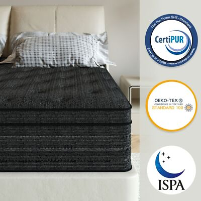 #ad 12quot; 14quot; Mattress in a box Twin Full Queen King Hybrid Spring Medium Firm Black $187.53