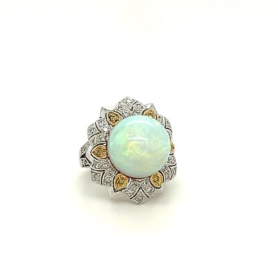 #ad 18kt White amp; Yellow Gold Ring with Stunning 15 Carat Round Australian Opal amp; Dia $2995.00