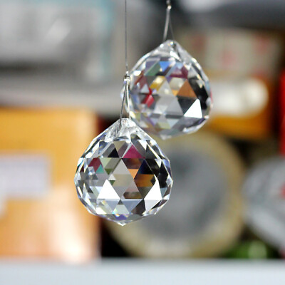 #ad 5PC 30MM Fengshui Cut Prism Ball Crystal Hanging Suncatcher Chandelier Pendant $11.29