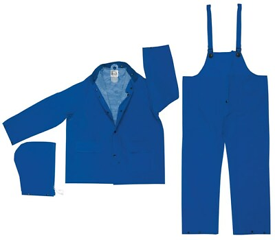 #ad MCR Safety 2433.35mm PVC 3 Piece Waterproof Blue Rain Suit Rain JacketSize 2XL $19.99