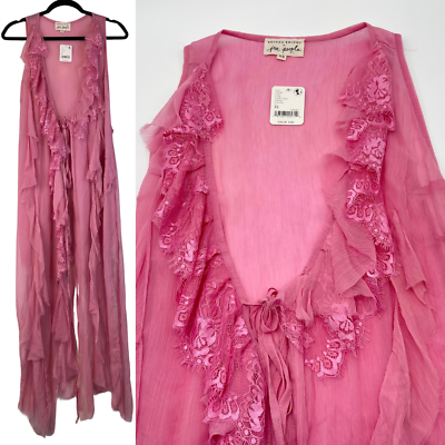 #ad Brenda Knight x Free People NWT Pink Whimsical Fairy Ruffle Lace Duster XS $220.00