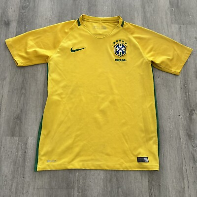 #ad Nike Dri Fit Short Sleeve CBF Brasil Home Soccer Football Jersey Yellow Men M $39.99