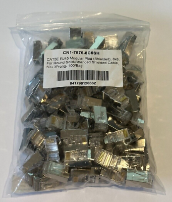 #ad 100 Pack of CAT5E Shielded RJ45 Connectors OD Under 6.5mm 8 Pins $39.99
