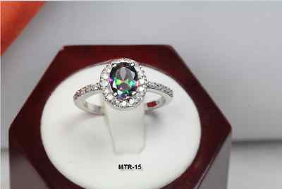 #ad OVAL CUT STERLING SILVER 925 CZ MYSTIC RAINBOW TOPAZ W ACCENTS RING 1.6 CTW 6 9 $15.33