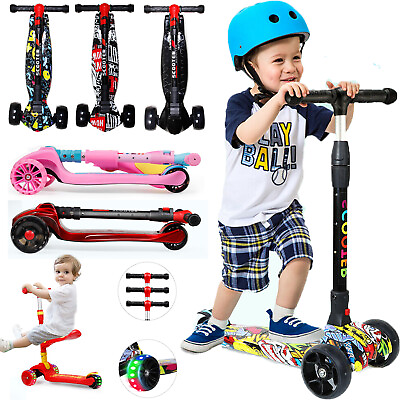 3 Wheel Adjustable LED Kick Scooter Deluxe Height T bar Glider For Toddler Kids $23.99