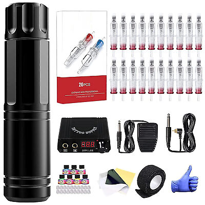 #ad Complete Premium Tattoo Pen Machine Kit Set20Pcs Cartridges Needles Power Supply $29.99