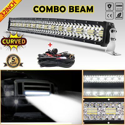 32quot; Curved LED Light Bar Harness Kit Spot Flood Combo Offroad Truck Tri Row 30quot; $99.99