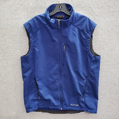 #ad Marmot Men Vest XL Blue Approach Softshell Fleece Full Zip Logo Embroidered READ $21.49
