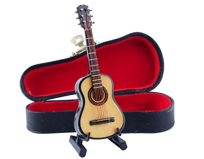 #ad New Wooden Miniature Guitar with Stand and Case 1:12 Scale Mini Music Dollhouse $9.67
