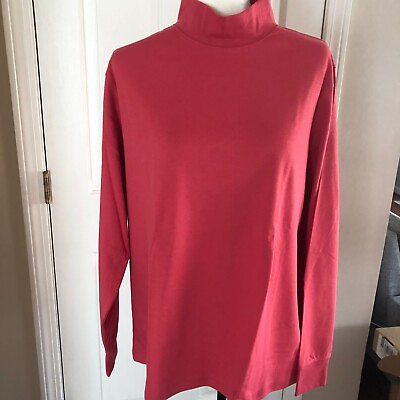 #ad Lands#x27; End Womens Cotton Long Sleeve Mock CLARET RED SIZE: 1X BRAND NEW $29.99
