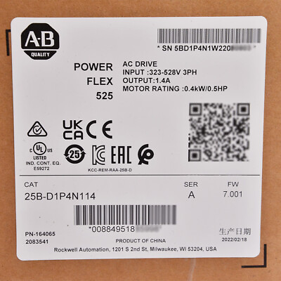 #ad 25B D1P4N114 NEW Allen Bradley Sealed PowerFlex 525 0.4kW 0.5Hp AC Drive $312.31