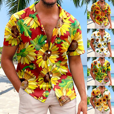 #ad Men#x27;s Short Sleeve Shirt Summer Casual Floral Printing Hawaii Beach Holiday ZF $15.93