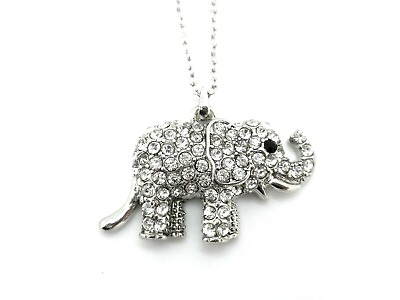 #ad Elephant Pendant Necklace Women Silver Chain Crystal New $14.37
