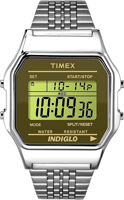 #ad Timex 80 LCD screen Silver Toned Steel NEW BATTERY NEW IN RETRO BOX $37.85