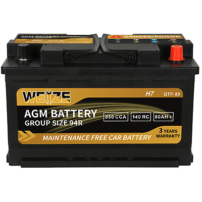 #ad Weize Platinum AGM Battery BCI Group 94R 12v 80ah H7 Size 94R Automotive Battery $134.99