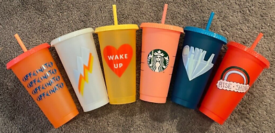 #ad 2020 Retro Starbucks Tumblr Cold Cup Lot Caffeinated Rise amp; Shine Wake Up 6 $19.99